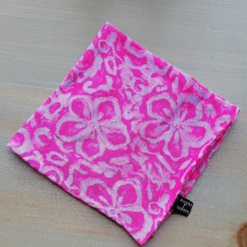Robert Talbott Pink and White Floral Pocket Square